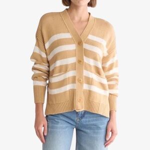 Madewell 2024 Stripe Sharon V-Neck Emmett Cardigan Desert Dune Size XL